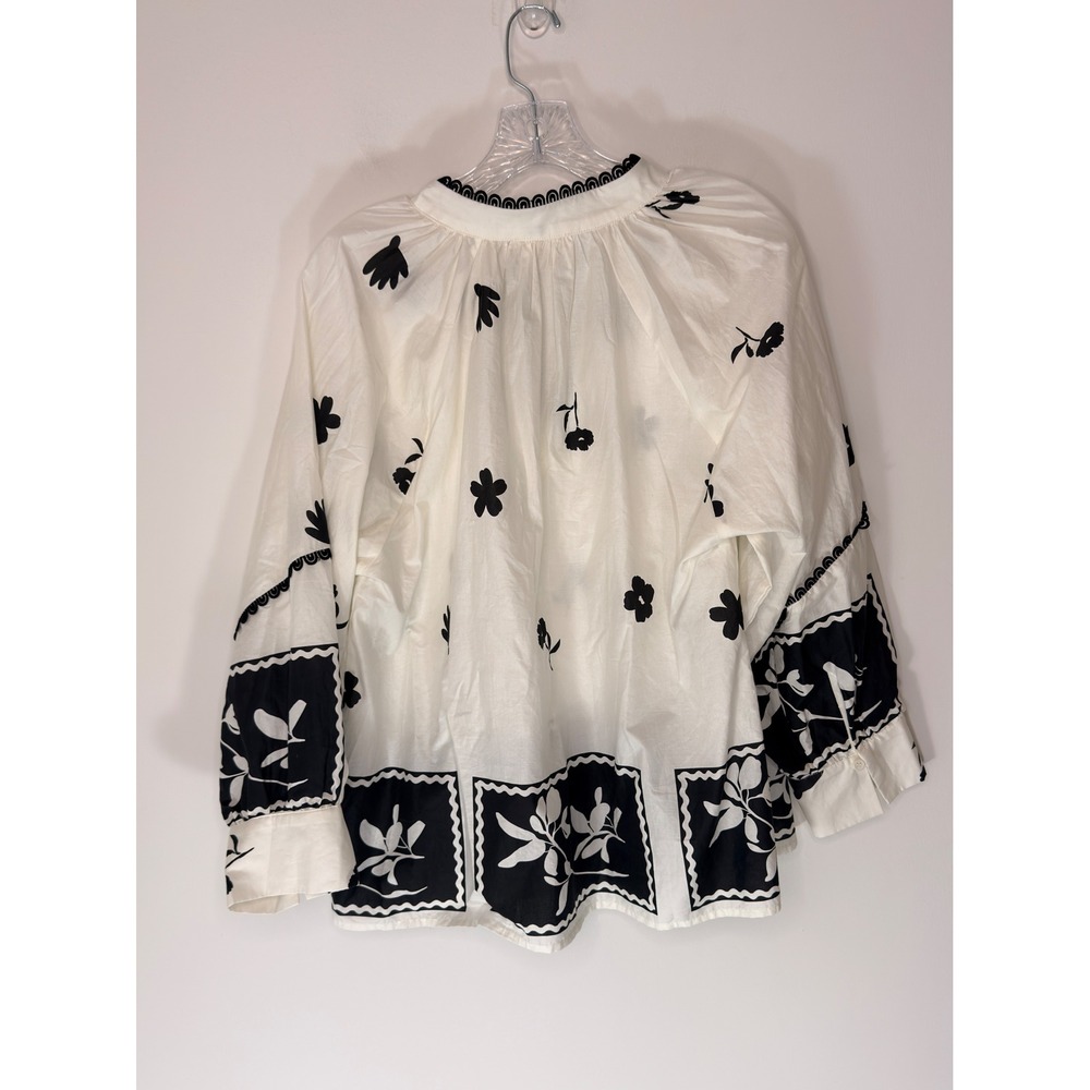 Entro Blouse Black White Floral V-Neck Boho Bohemian Long Sleeve Classy‎ Medium - Picture 11 of 15